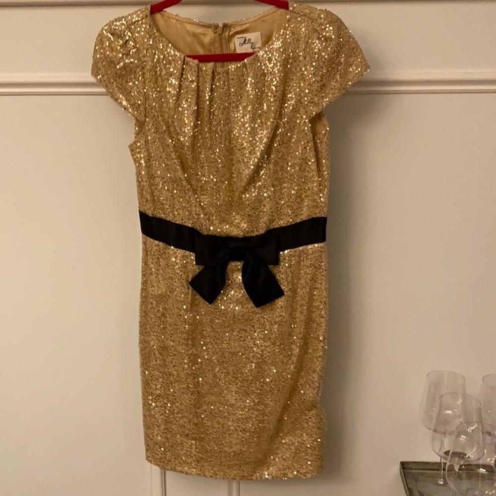 gold sequenced milly dress with bow